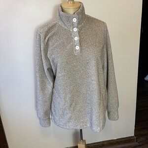 Women's Eddie Bauer Pullover Brown White Medium Pockets Buttons